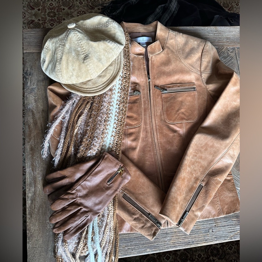 Tan distressed leather jacket